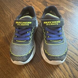 Skechers Kids' S-Lights Gray and Yellow Sneakers